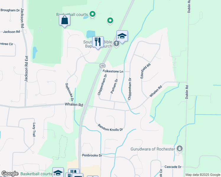 map of restaurants, bars, coffee shops, grocery stores, and more near 11 Parham Drive in Penfield