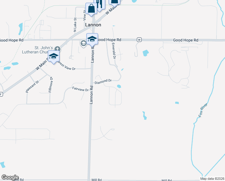 map of restaurants, bars, coffee shops, grocery stores, and more near Topez Trail in Lannon