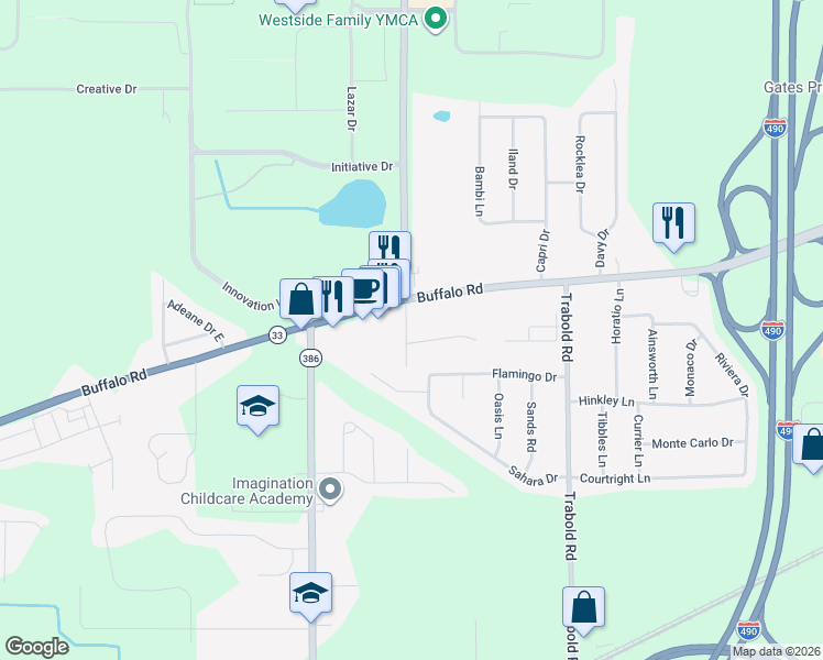 map of restaurants, bars, coffee shops, grocery stores, and more near 8 Sungrove Lane in Rochester