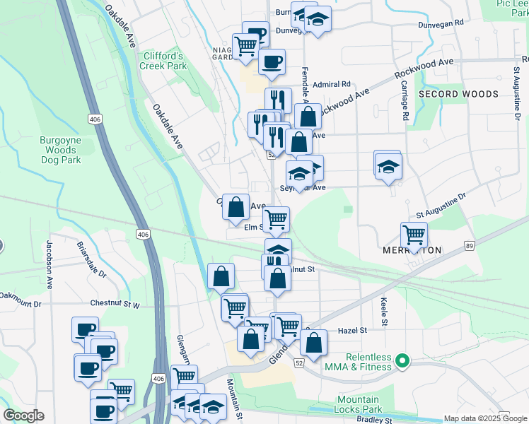 map of restaurants, bars, coffee shops, grocery stores, and more near in St. Catharines