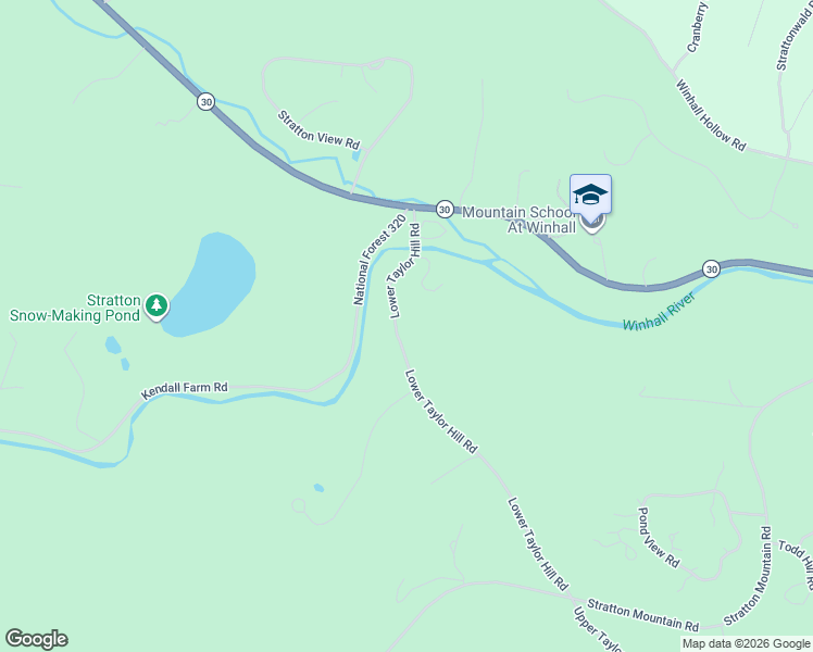 map of restaurants, bars, coffee shops, grocery stores, and more near 23 Lower Taylor Hill Road in Winhall