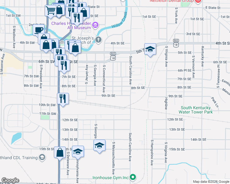 map of restaurants, bars, coffee shops, grocery stores, and more near 817 S Massachusetts Ave in Mason City