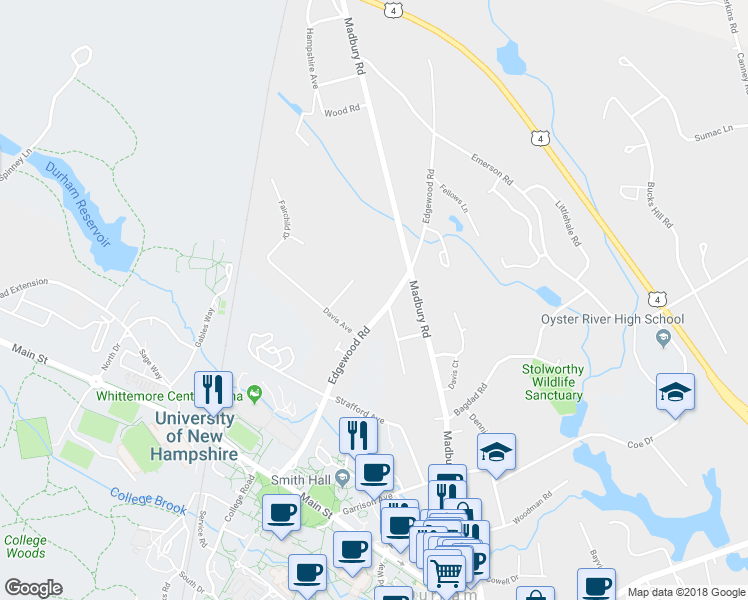 map of restaurants, bars, coffee shops, grocery stores, and more near 31 Edgewood Road in Durham