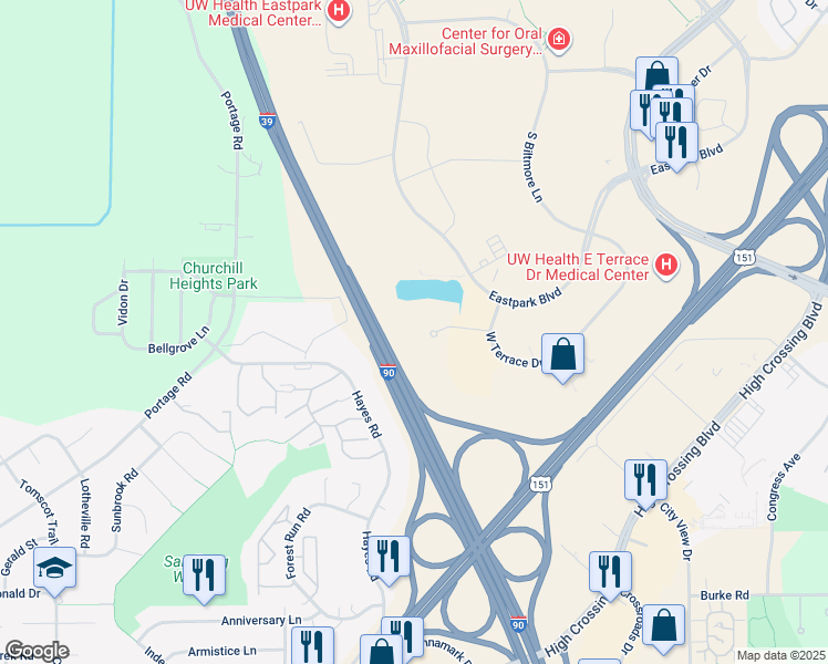 map of restaurants, bars, coffee shops, grocery stores, and more near 10 Terrace Court in Madison