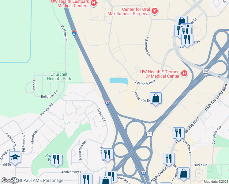 map of restaurants, bars, coffee shops, grocery stores, and more near 10 Terrace Court in Madison