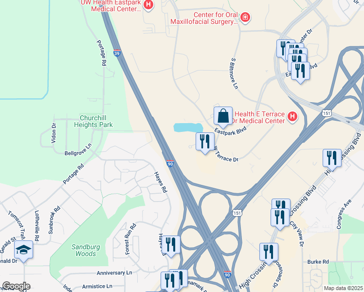 map of restaurants, bars, coffee shops, grocery stores, and more near 10 Terrace Ct in Madison