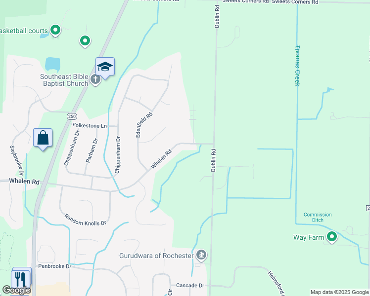 map of restaurants, bars, coffee shops, grocery stores, and more near 1407 Whalen Road in Penfield