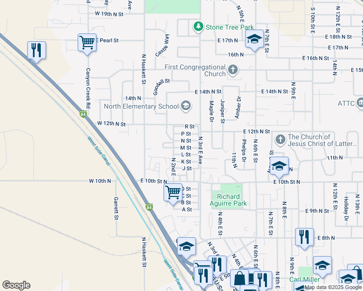 map of restaurants, bars, coffee shops, grocery stores, and more near 318 L Street in Mountain Home