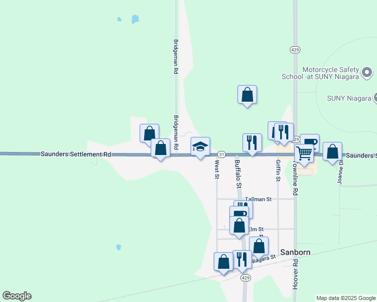 map of restaurants, bars, coffee shops, grocery stores, and more near 2752 Saunders Settlement Road in Sanborn