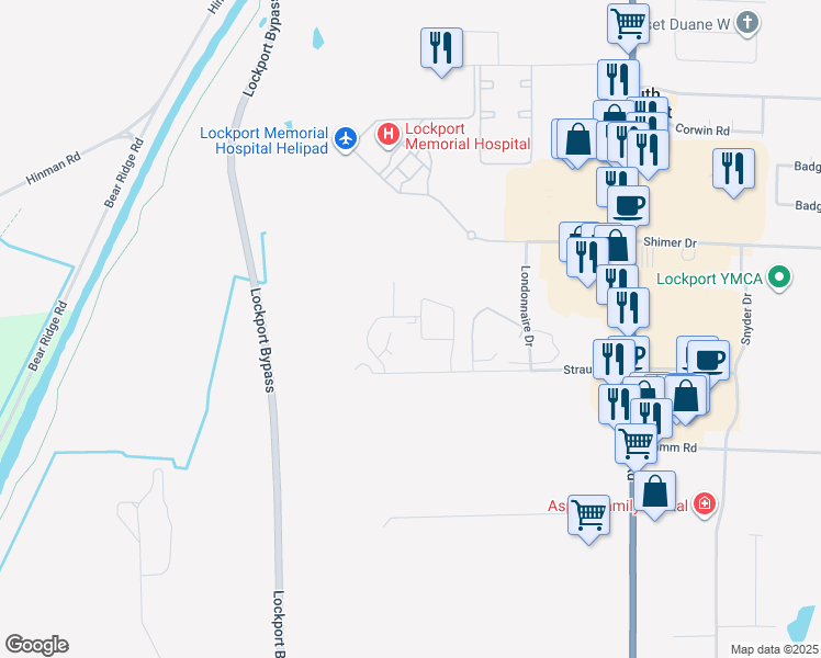 map of restaurants, bars, coffee shops, grocery stores, and more near 5716 Glendale Drive in Lockport