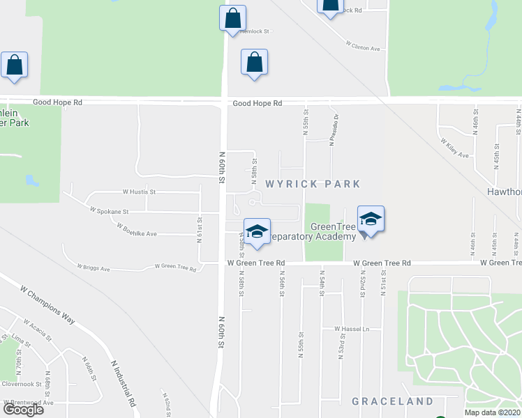 map of restaurants, bars, coffee shops, grocery stores, and more near 5608 West Green Tree Road in Milwaukee
