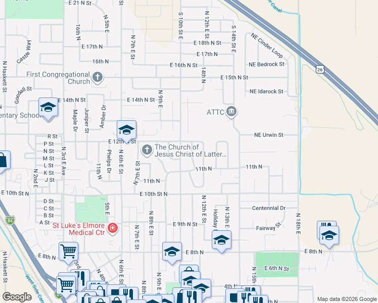 map of restaurants, bars, coffee shops, grocery stores, and more near 236 Baker Drive in Mountain Home
