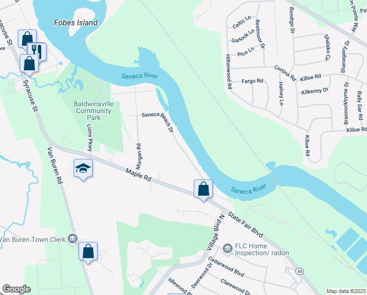 map of restaurants, bars, coffee shops, grocery stores, and more near 7716 Seneca Beach Drive in Baldwinsville