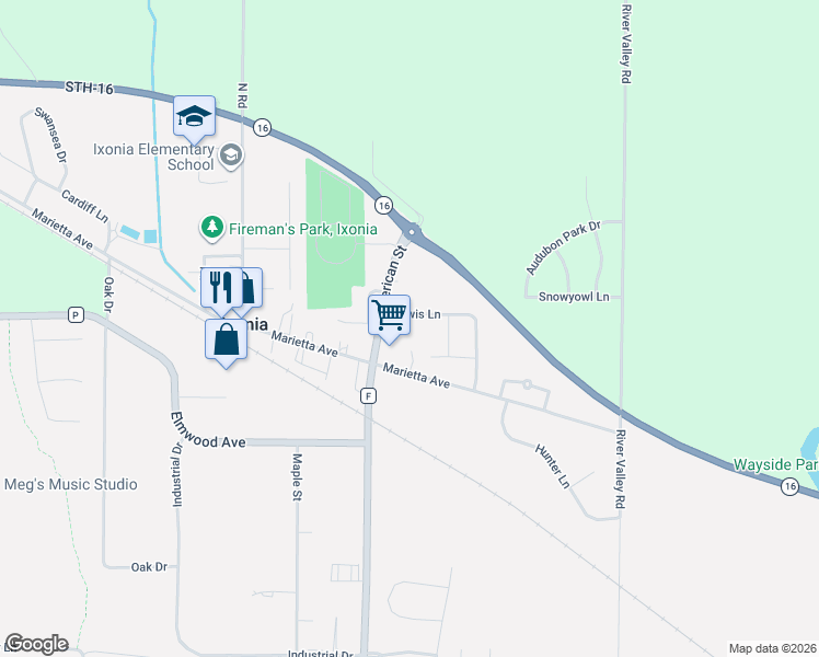map of restaurants, bars, coffee shops, grocery stores, and more near W1159 Lewis Lane in Ixonia