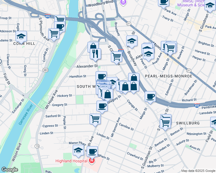 map of restaurants, bars, coffee shops, grocery stores, and more near 254 Averill Avenue in Rochester