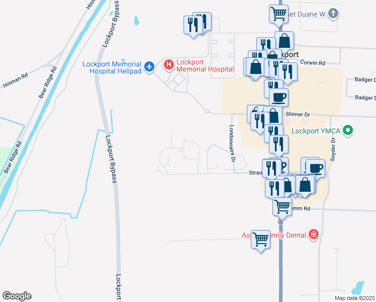 map of restaurants, bars, coffee shops, grocery stores, and more near 5749 Glendale Drive in Lockport