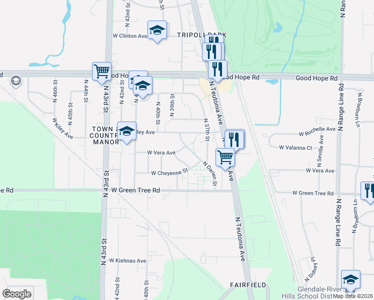 map of restaurants, bars, coffee shops, grocery stores, and more near 6952 North Darien Street in Milwaukee