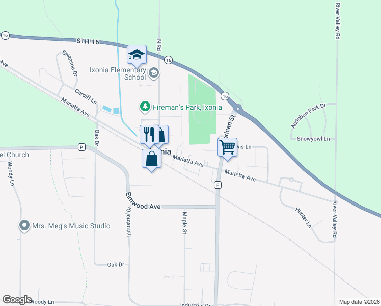 map of restaurants, bars, coffee shops, grocery stores, and more near W1232 Marietta Avenue in Ixonia