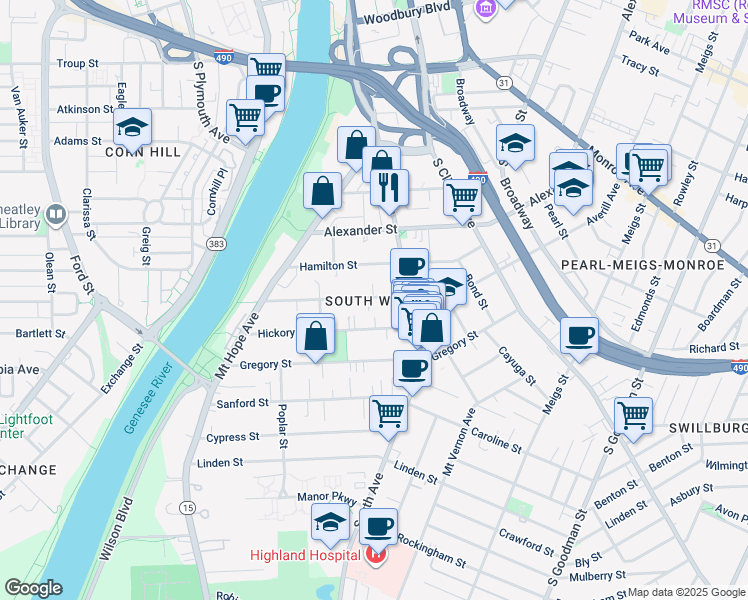 map of restaurants, bars, coffee shops, grocery stores, and more near 167 1/2 Averill Avenue in Rochester