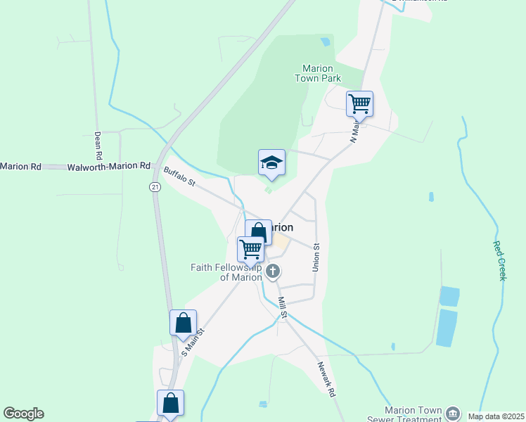 map of restaurants, bars, coffee shops, grocery stores, and more near 3993 Buffalo Street in Marion