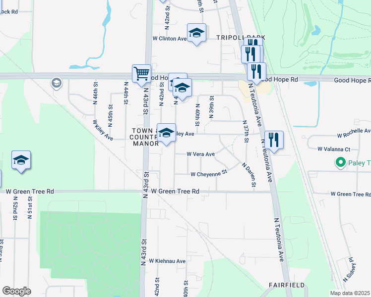 map of restaurants, bars, coffee shops, grocery stores, and more near 4015 West Kiley Avenue in Milwaukee