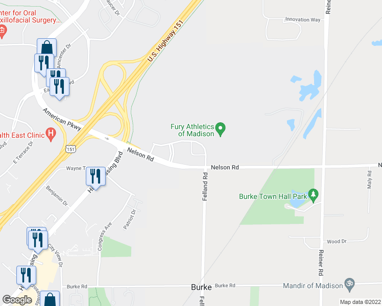 map of restaurants, bars, coffee shops, grocery stores, and more near 4034 Felland Road in Madison