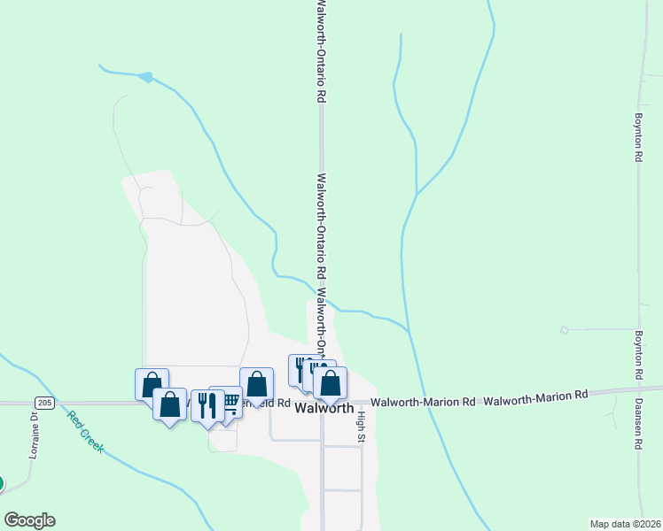 map of restaurants, bars, coffee shops, grocery stores, and more near 3871 Walworth-Ontario Road in Walworth