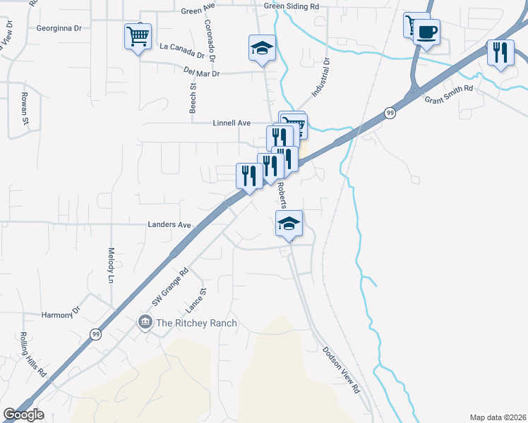 map of restaurants, bars, coffee shops, grocery stores, and more near in Douglas County