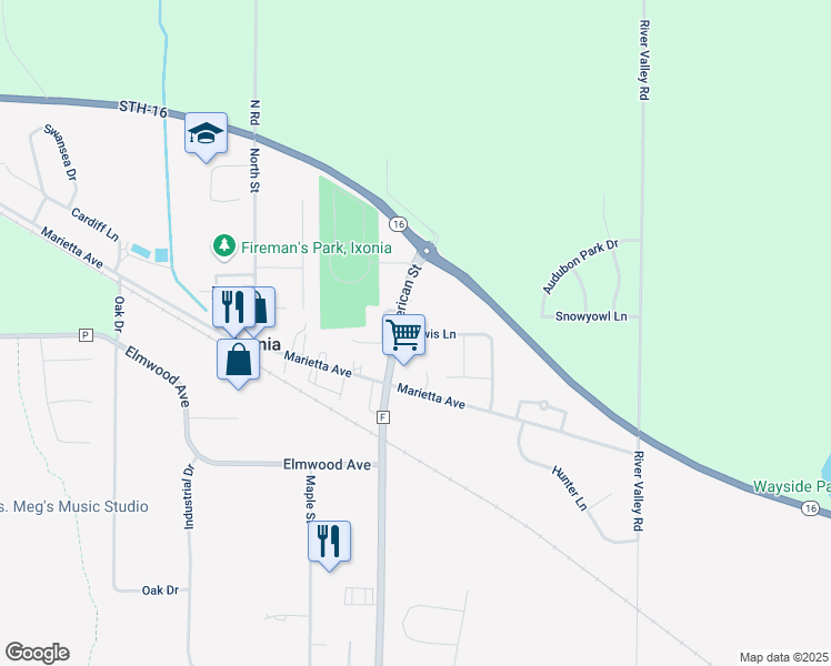 map of restaurants, bars, coffee shops, grocery stores, and more near W1178 Lewis Lane in Ixonia