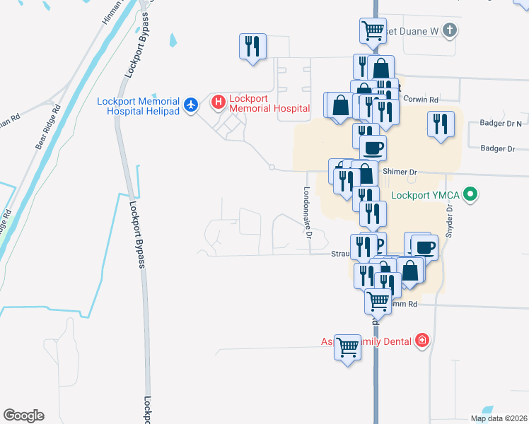 map of restaurants, bars, coffee shops, grocery stores, and more near 5773 Glendale Drive in Lockport