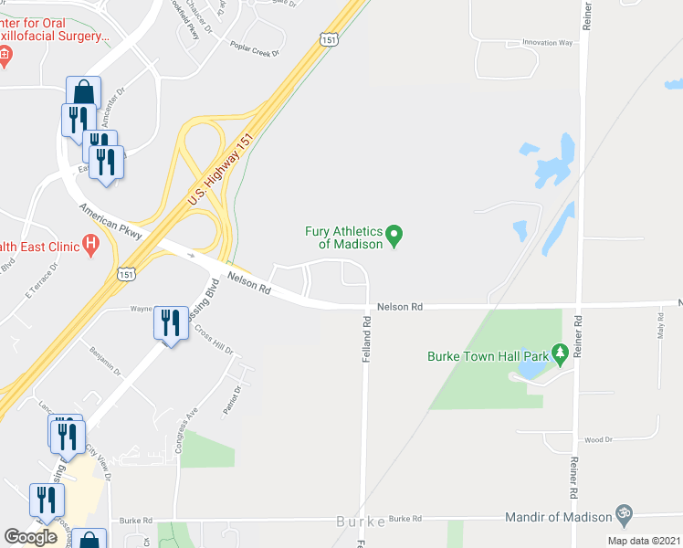 map of restaurants, bars, coffee shops, grocery stores, and more near 5831 Lupine Lane in Madison