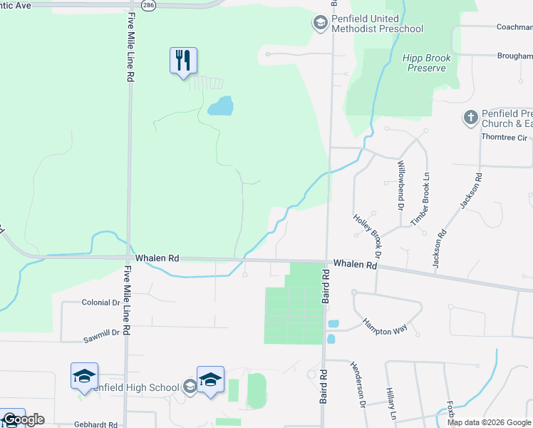 map of restaurants, bars, coffee shops, grocery stores, and more near 66 Stone Island Lane in Penfield