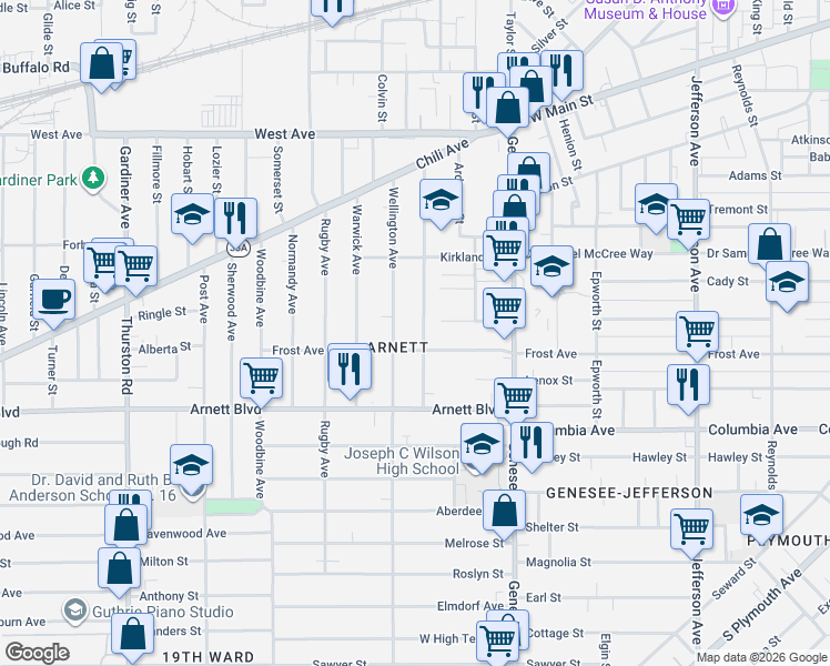map of restaurants, bars, coffee shops, grocery stores, and more near in Rochester
