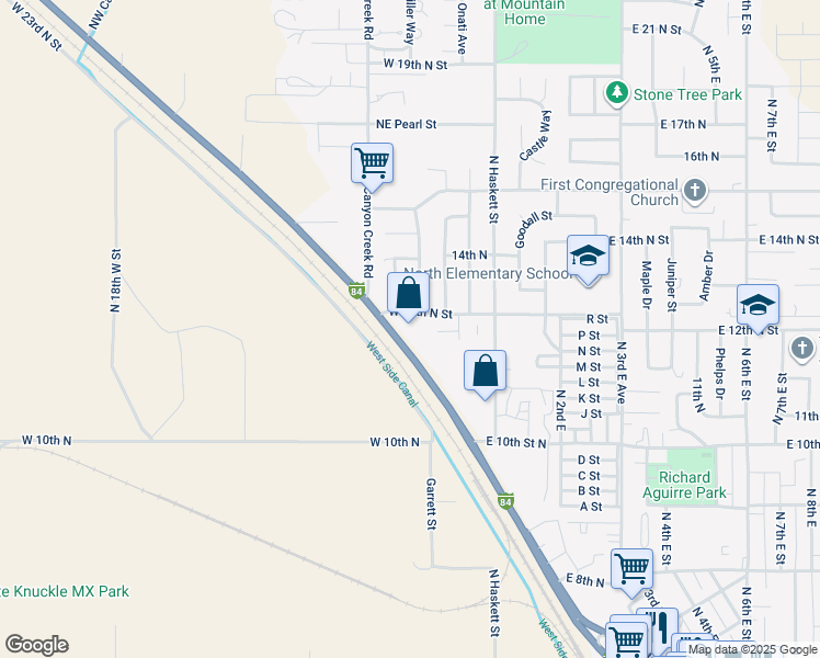 map of restaurants, bars, coffee shops, grocery stores, and more near 1170 Sunset Strip in Mountain Home