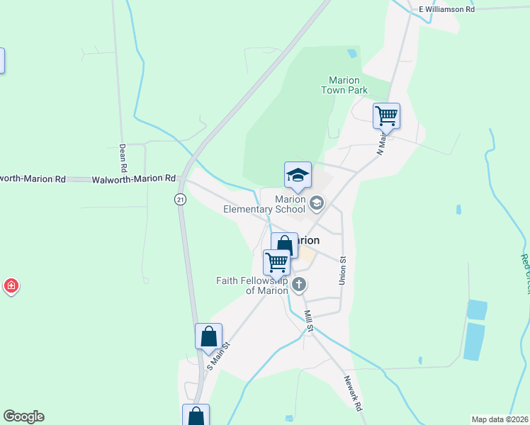 map of restaurants, bars, coffee shops, grocery stores, and more near 3957 Buffalo Street in Marion