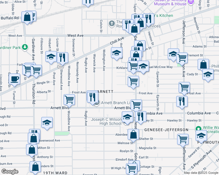 map of restaurants, bars, coffee shops, grocery stores, and more near in Rochester