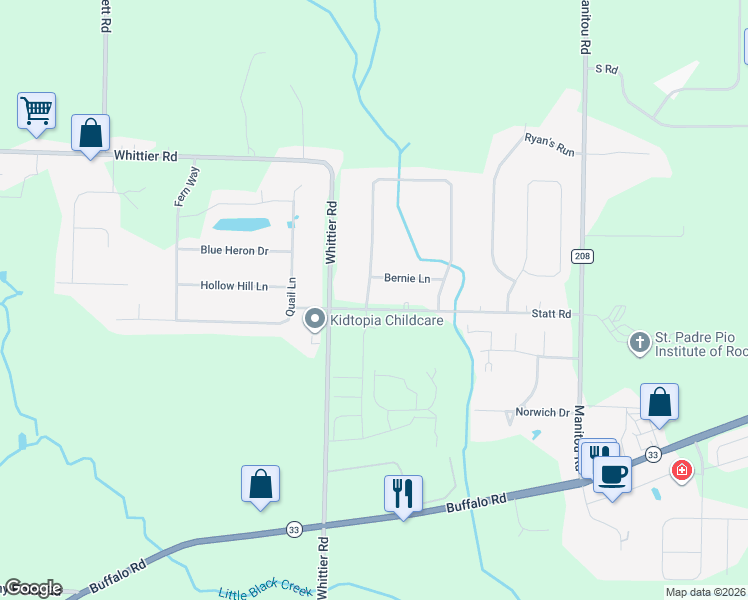 map of restaurants, bars, coffee shops, grocery stores, and more near 99 Forest Meadow Trail in Rochester