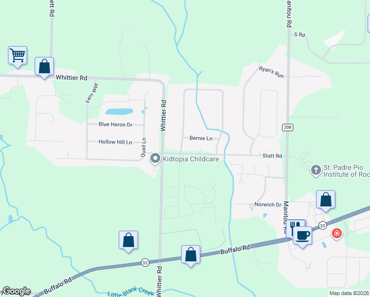 map of restaurants, bars, coffee shops, grocery stores, and more near 99 Forest Meadow Trail in Rochester