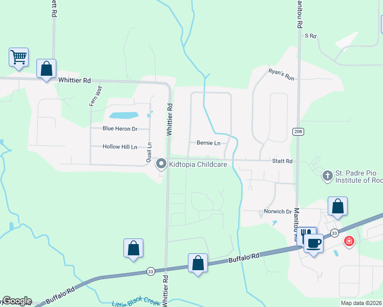 map of restaurants, bars, coffee shops, grocery stores, and more near 99 Forest Meadow Trail in Rochester