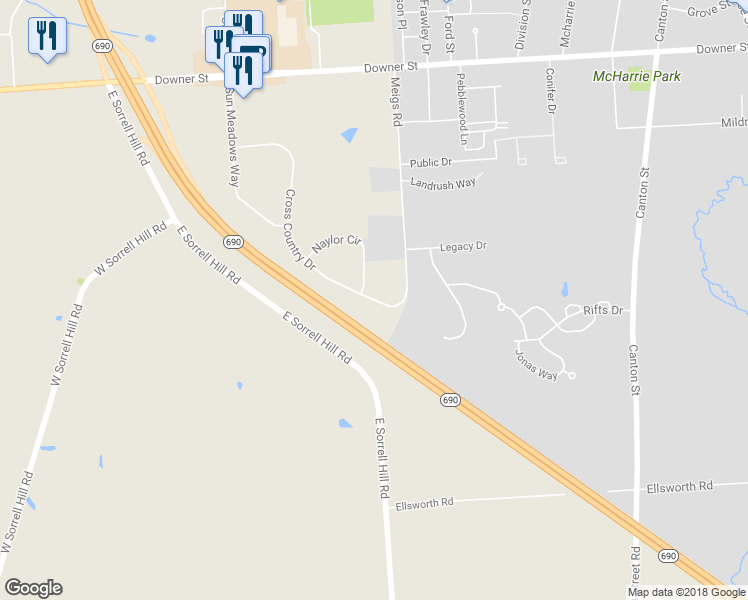 map of restaurants, bars, coffee shops, grocery stores, and more near 88 Cross Country Drive in Baldwinsville