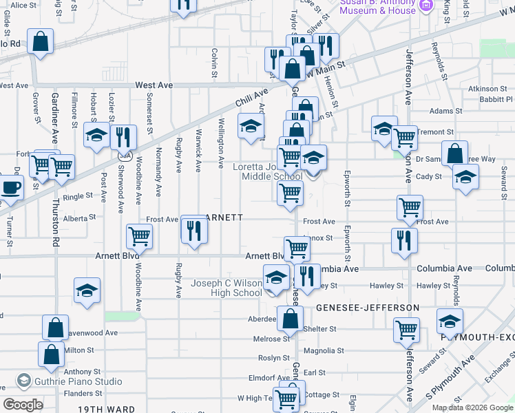 map of restaurants, bars, coffee shops, grocery stores, and more near 111 Superior Street in Rochester