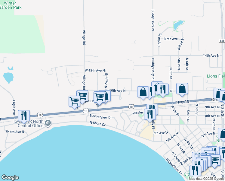 map of restaurants, bars, coffee shops, grocery stores, and more near 664 West 10th Avenue North in Clear Lake