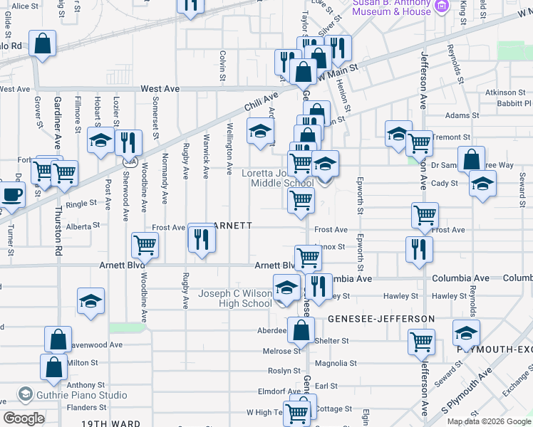 map of restaurants, bars, coffee shops, grocery stores, and more near 111 Superior Street in Rochester