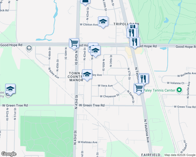 map of restaurants, bars, coffee shops, grocery stores, and more near 4015 West Kiley Avenue in Milwaukee