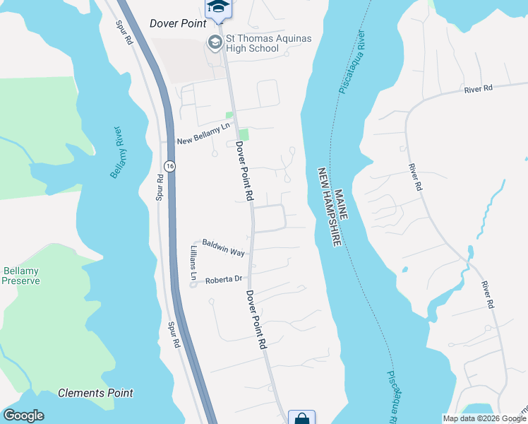 map of restaurants, bars, coffee shops, grocery stores, and more near 1 Roberts Road in Dover