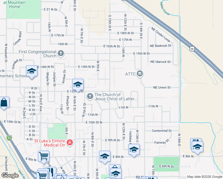 map of restaurants, bars, coffee shops, grocery stores, and more near 236 Baker Drive in Mountain Home