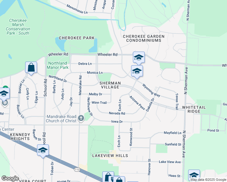 map of restaurants, bars, coffee shops, grocery stores, and more near 4605 Tennessee Trail in Madison