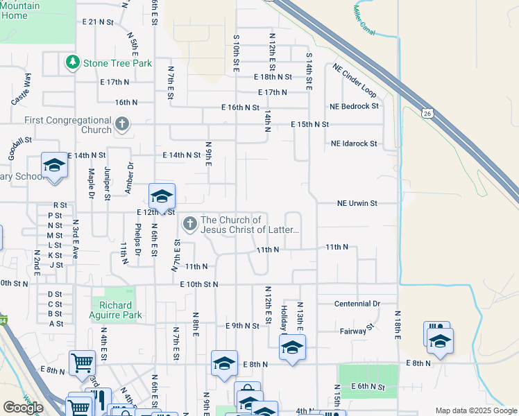 map of restaurants, bars, coffee shops, grocery stores, and more near 226 Baker Drive in Mountain Home