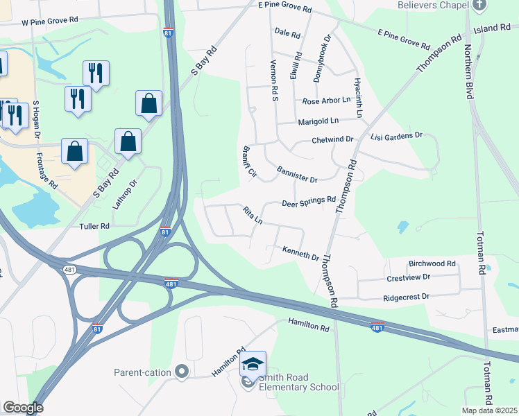 map of restaurants, bars, coffee shops, grocery stores, and more near 5883 Rita Lane in Cicero