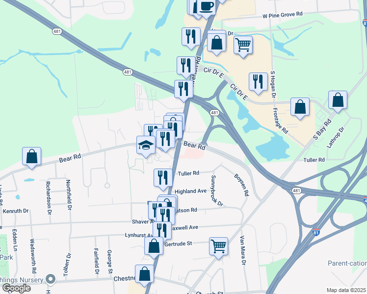 map of restaurants, bars, coffee shops, grocery stores, and more near 802 U.S. 11 in North Syracuse